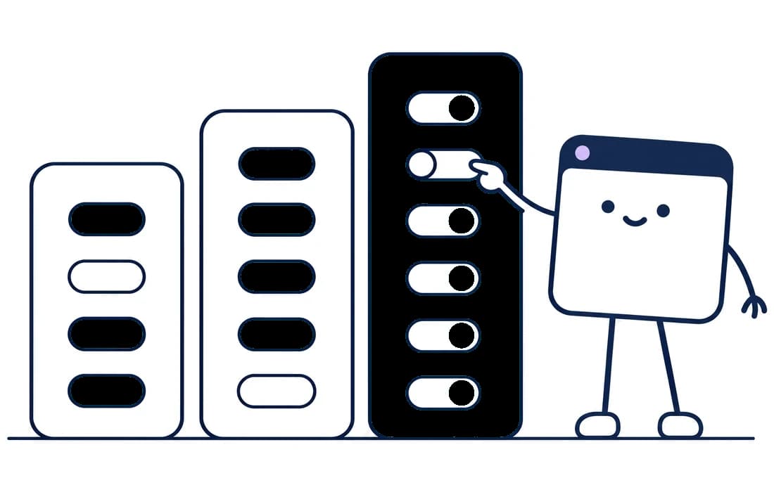 O mascote da janela ligando os módulos de três planos que crescem em quantidade de recursos